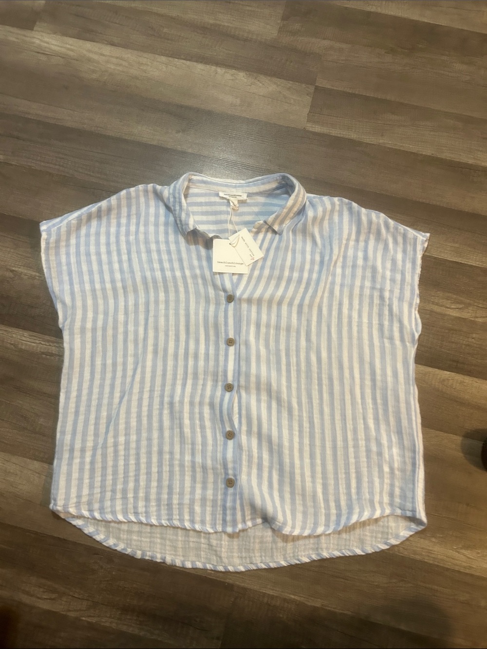 beachlunchlounge Women’s Too Blue and White Striped Button-Down 100% Cotton XL